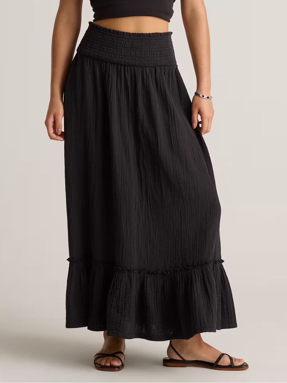 Quince 100% Organic Cotton Gauze Smocked Maxi Skirt
